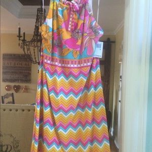 Trina Turk multi dress with back keyhole M NWT